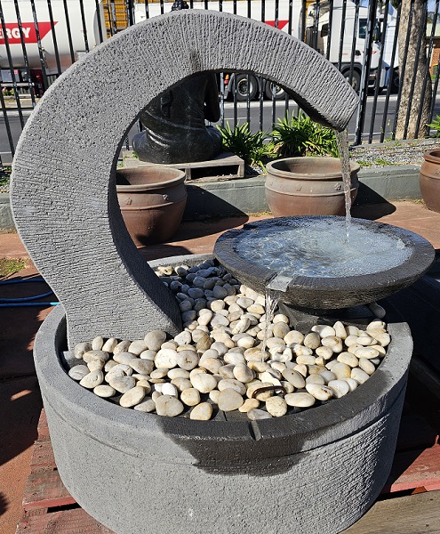 water feature with curved arm and bowl